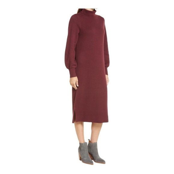 caslon Double Knit Long Sleeve Turtleneck Sweater Dress in wine color - Picture 2 of 14